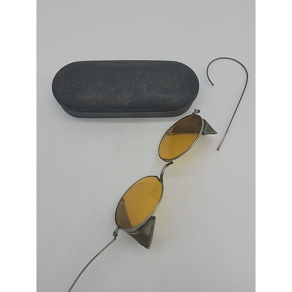 VINTAGE 1900s WILLSON SIDE SHIELD Amber MOTORING GLASSES GOGGLES Steampunk Decor - Picture 9 of 9